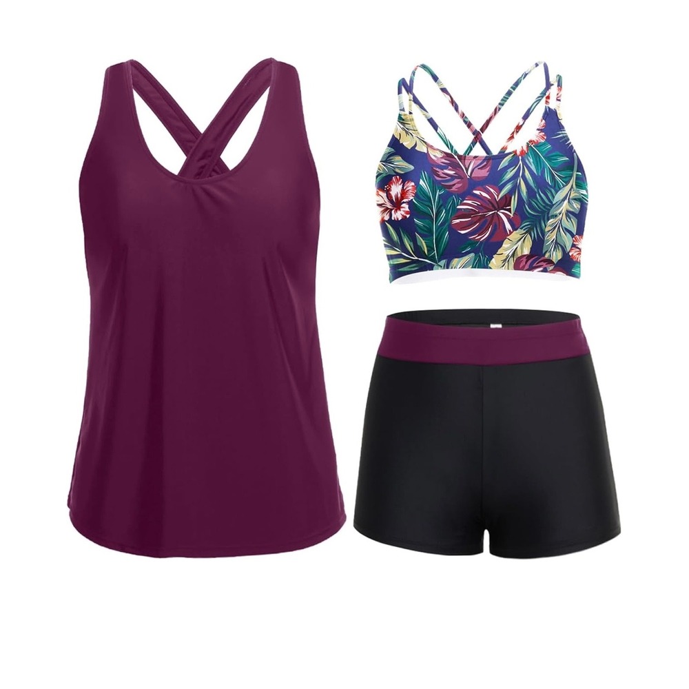 Holipick‎ 3pc Tankini Swimsuits for Women Tummy Control Bathing Suits Swim Tank